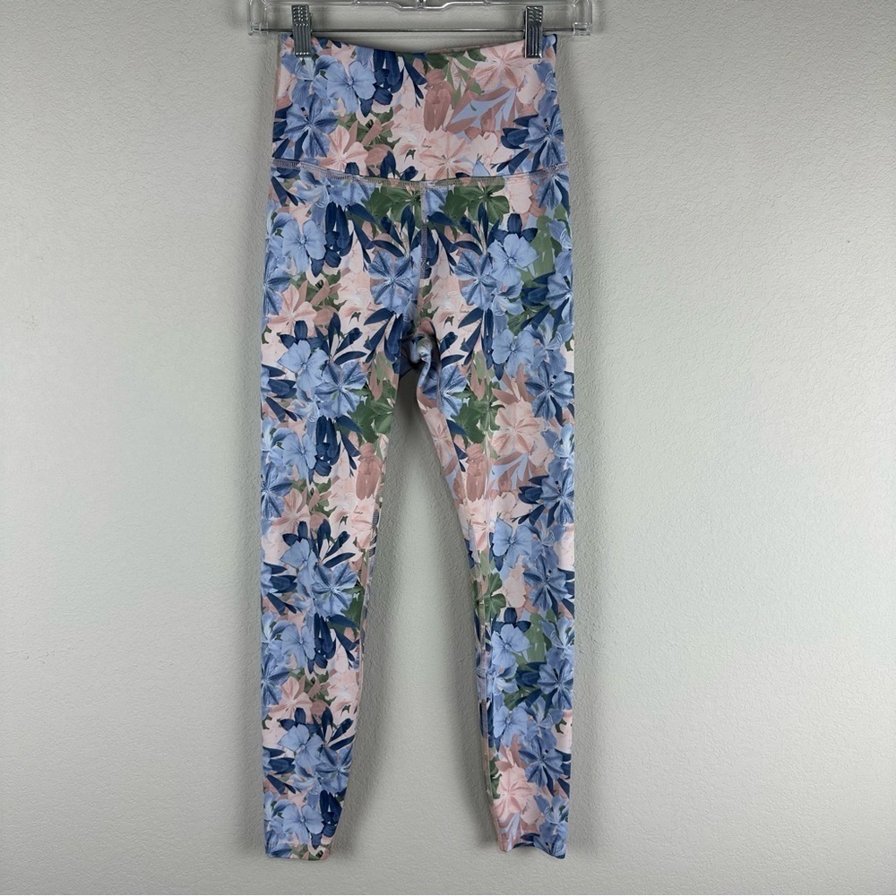 Beyond Yoga Blue Pink Botanical Olympus 7/8 Athletic Athleisure Leggings Small